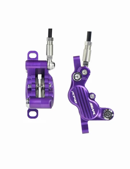Différents angles de l’étrier de frein Suhr Brakes en violet