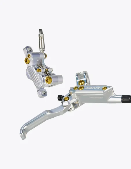 Frenos SUHR en color plata con tornillos de titanio en color dorado