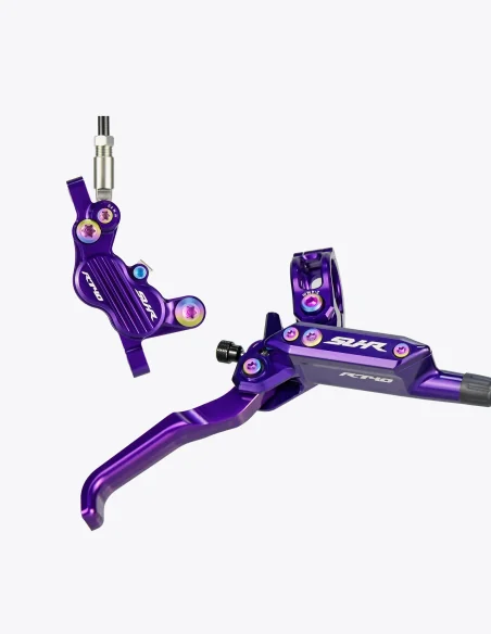 Levier et étrier de frein SUHR violets avec vis en titane couleur petrol