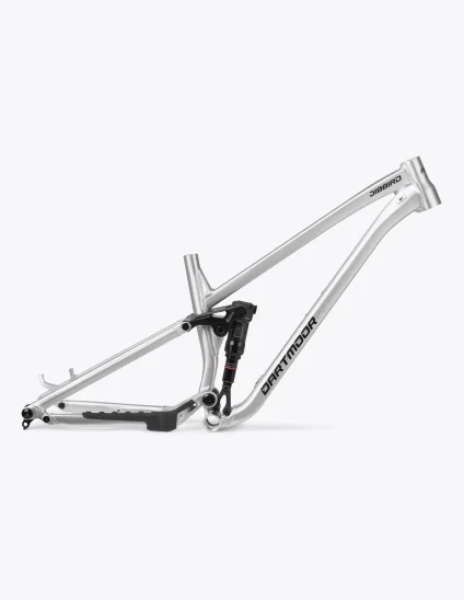 Cuadro Dartmoor Jibbird Slopenduro en color plata y amortiguador Rock Shox Deluxe Select air