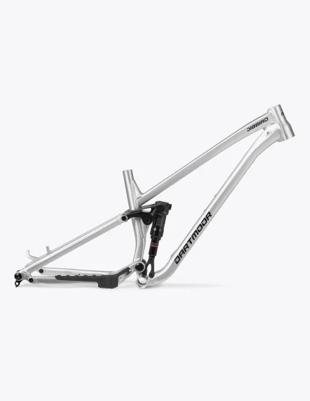 Cuadro Dartmoor Jibbird Slopenduro en color plata y amortiguador Rock Shox Deluxe Select air
