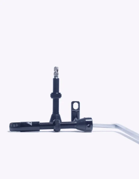 Valve tubeless pour mousse avec bouchon pour retirer le noyau et trou pour clé allen Valve tubeless pour mousse avec bouchon pour retirer le noyau et trou pour clé allen